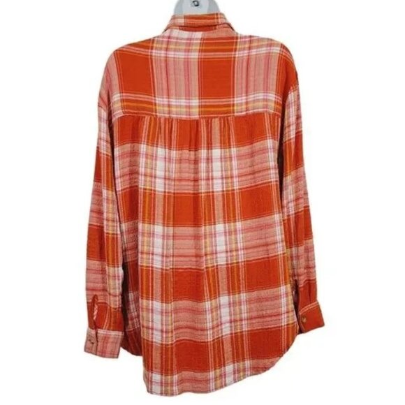 Anthropologie Pilcro Relaxed Plaid Buttondown Shirt Size M Orange - Picture 7 of 11